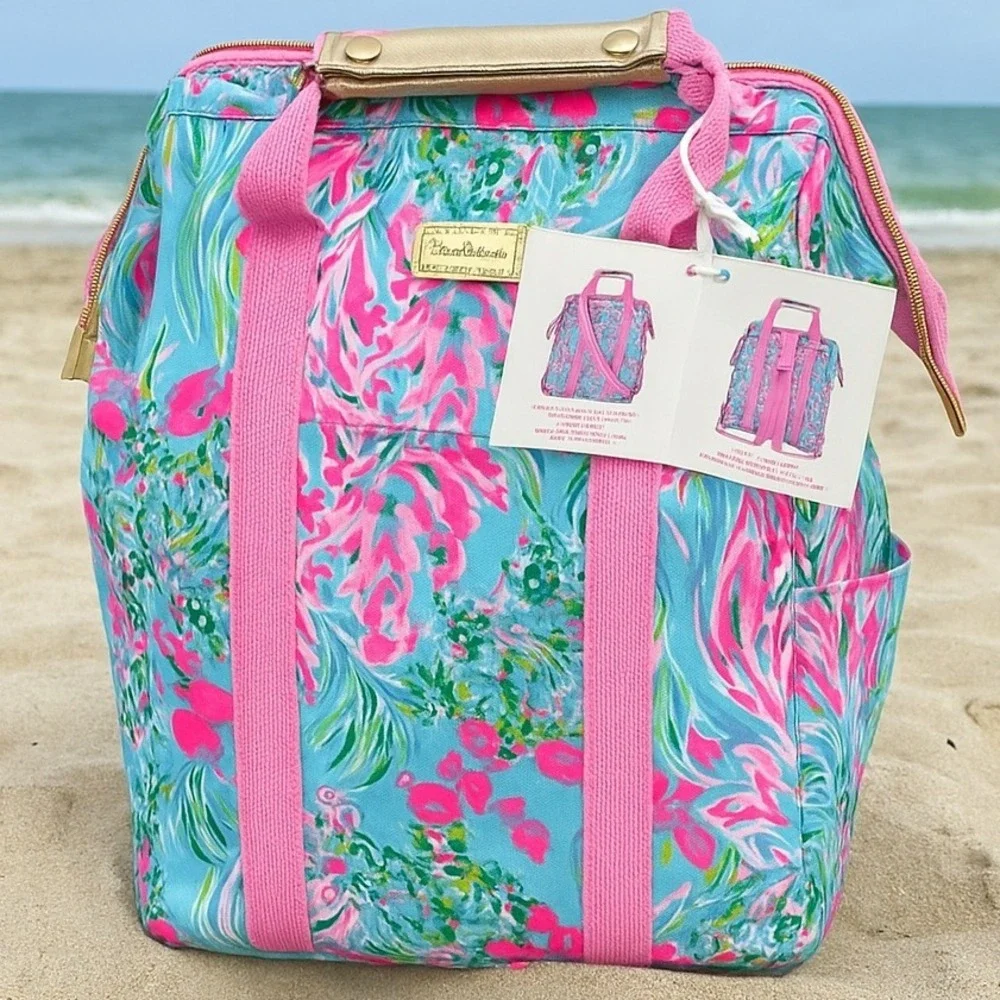 Lilly Pulitzer Backpack Cooler Beach Party Insulated‎ Lunch Box Turquoise Pink
